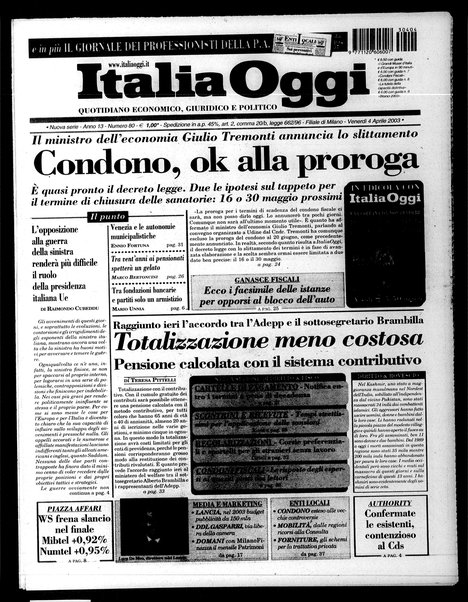 Italia oggi : quotidiano di economia finanza e politica